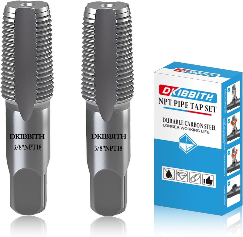 DKIBBITH 2-Piece 3/8" NPT Pipe Tap Set Carbon Steel Hand Threading Tool for Assorted Plumbers Mechanics DIY Thread cutting tools. - Image 1